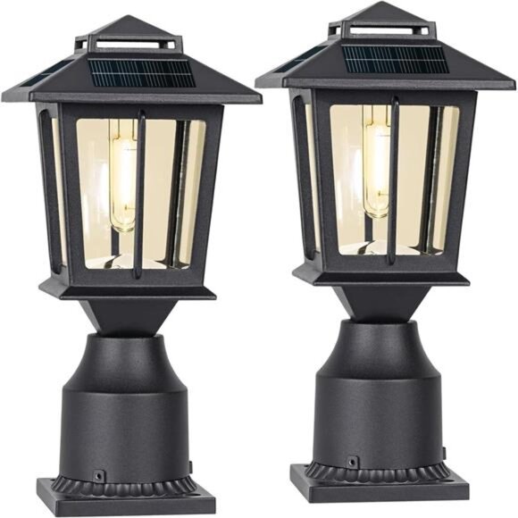 Metal Solar Post Lights 2 Pack, Solar Post Cap Light, Solar Lamp Post for Pole - Picture 1 of 14